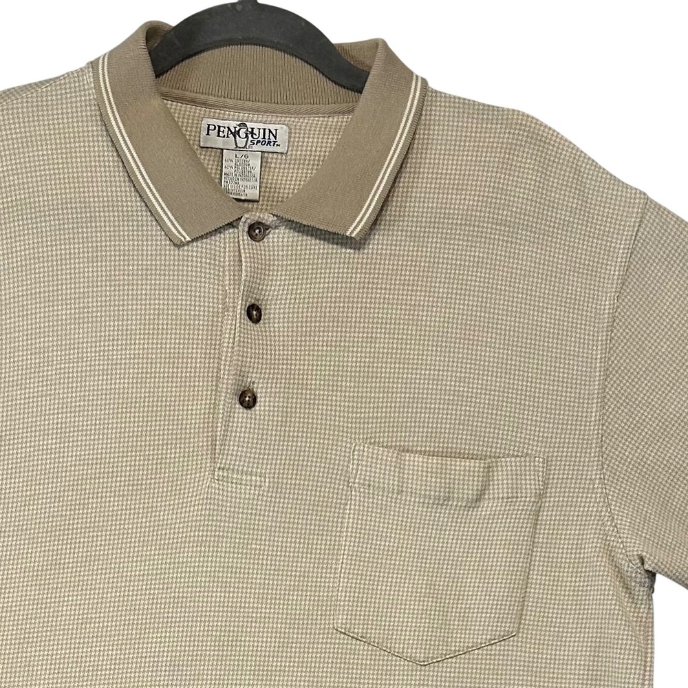 Penguin Polo Shirt Sport Mens L Tan Cotton Blend Retro Vintage Y2K